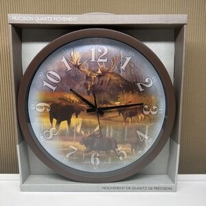 Moose Collage 15" Reflective Art Quartz Battery Operated Wall Clock Rustic Cabin